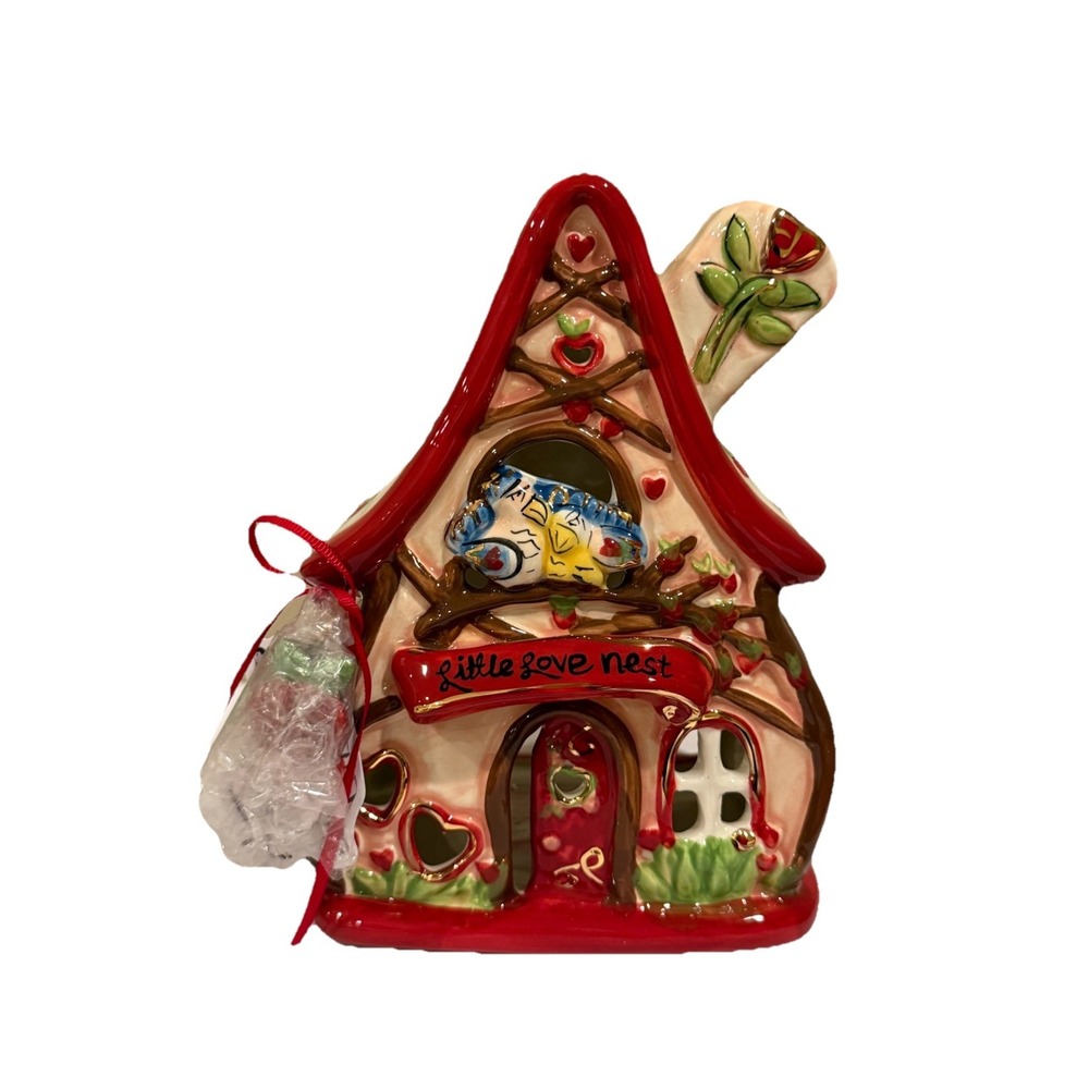 Blue Sky‎ Clayworks Tea Light House Little Love Nest Strawberry Heart Blue Birds